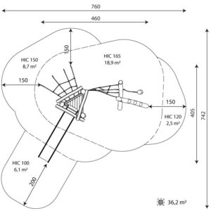 Dreieckspodest mit Rutsche (1,50 m), Enternetz, Kletternetz mit Balkenaufgang (RB1313)